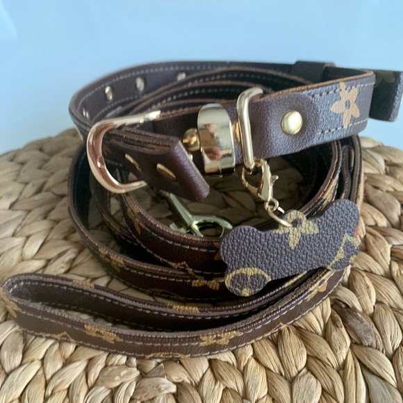 Luxury bow tie pu leather dog collar with leash - Picture 5 of 13